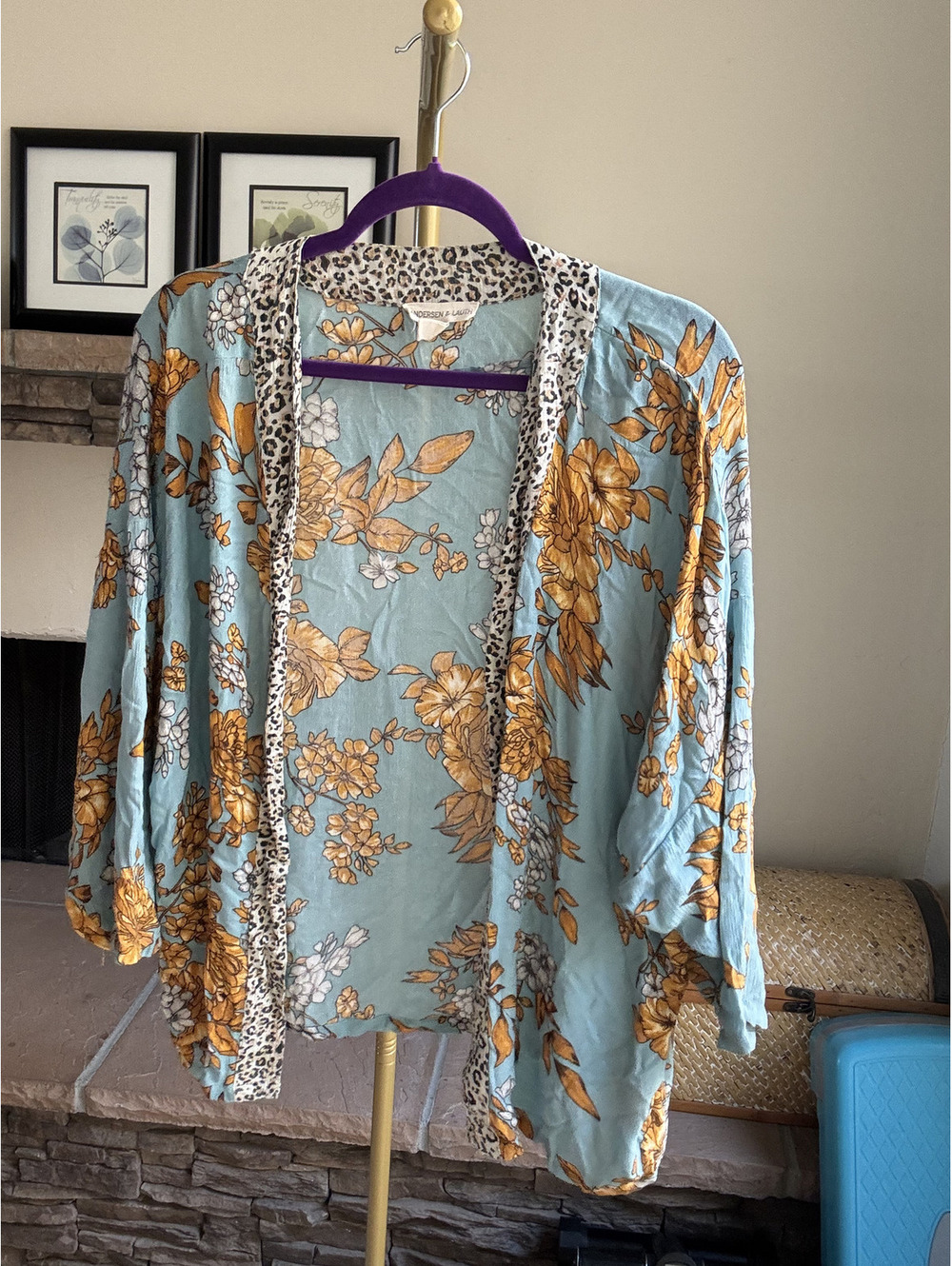 Anderson and Lauth Baby-blue floral boho kimono One Size